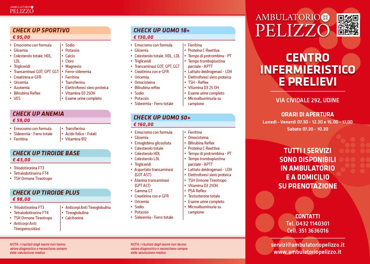 check up pacchetti di analisi del sangue in ambulatorio pelizzo a udine
