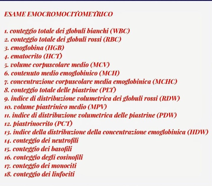 esame emocromocitometrico elenco parametri